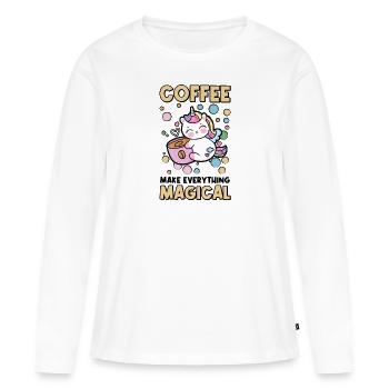 Rosa magisches Einhorn Koffein Kaffee-Liebhaber - Frauen Premium Bio Langarmshirt - Weiß - Vorne - Julia (174cm)