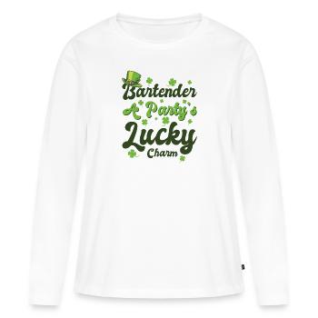 Barman de feuilles de trèfle de la Saint-Patrick - T-shirt manches longues Premium bio Femme - blanc - Devant - Julia (174cm)
