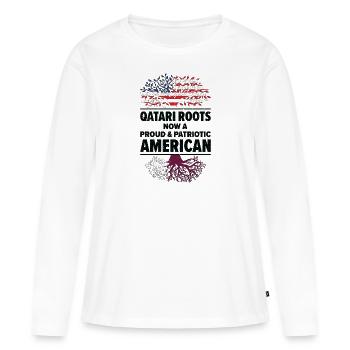 Né au Qatar Qatar États-Unis - T-shirt manches longues Premium bio Femme - blanc - Devant - Julia (174cm)