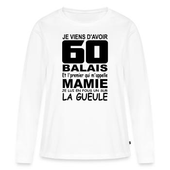 60 ans / anniversaire 60 ans / cadeau 60 ans - T-shirt manches longues Premium bio Femme - blanc - Devant - Julia (174cm)