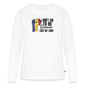 Fierté roumaine Drapeau roumain cultivé - T-shirt manches longues Premium bio Femme - blanc - Devant - Julia (174cm)