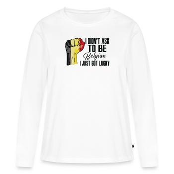 Fierté belge Drapeau belge cultivé - T-shirt manches longues Premium bio Femme - blanc - Devant - Julia (174cm)