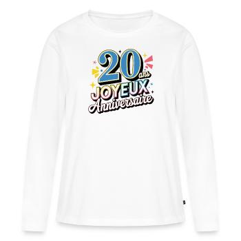 20 ans joyeux anniversaire - T-shirt manches longues Premium bio Femme - blanc - Devant - Julia (174cm)