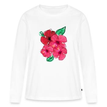 Hibiskus,Blüte,Blumen,rot,Blüten - Frauen Premium Bio Langarmshirt - Weiß - Vorne - Julia (174cm)