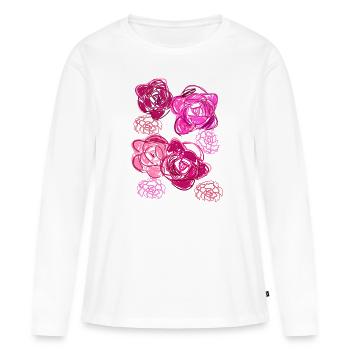 Roses, fleurs, illustration, rose - T-shirt manches longues Premium bio Femme - blanc - Devant - Julia (174cm)