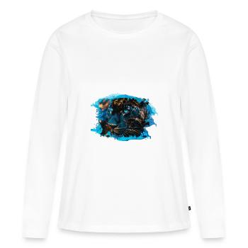 chat sauvage, tigre, léopard, paillettes, paillettes, or - T-shirt manches longues Premium bio Femme - blanc - Devant - Julia (174cm)