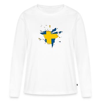 Sverige Inside | Swede Inside | Suédoise Inside - T-shirt manches longues Premium bio Femme - blanc - Devant - Julia (174cm)