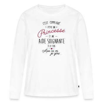 Princesse et aide soignante - T-shirt manches longues Premium bio Femme - blanc - Devant - Julia (174cm)
