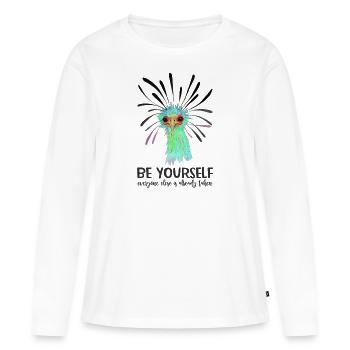 Be Yourself Print | Cute Secretary Bird - Women's Premium Organic Long Sleeve Shirt - white - Front - Julia (174cm)