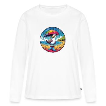 Cheerful seagull with rubber boots and umbrella - Women's Premium Organic Long Sleeve Shirt - white - Front - Julia (174cm)