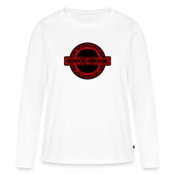 KATHARINA. JE M’APPELLE KATHARINA. SAMER BRÉSIL - T-shirt manches longues Premium bio Femme - blanc - Devant - Julia (174cm)