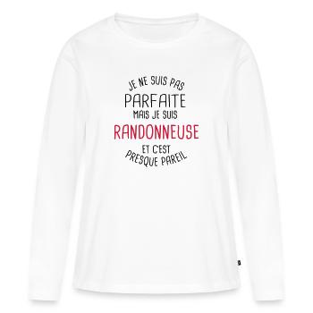 Pas parfaite mais randonneuse - T-shirt manches longues Premium bio Femme - blanc - Devant - Julia (174cm)