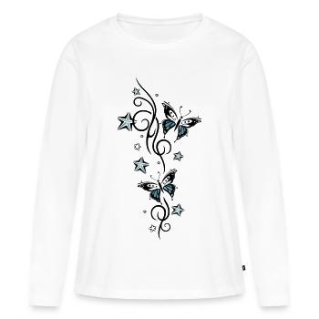 Vrille de tatouage avec des étoiles et des papillons - T-shirt manches longues Premium bio Femme - blanc - Devant - Julia (174cm)