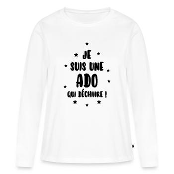 adolescent / enfant / ado / adolescente - T-shirt manches longues Premium bio Femme - blanc - Devant - Julia (174cm)