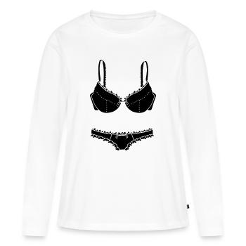 Logo de lingerie soutien-gorge et slip pour magasin - T-shirt manches longues Premium bio Femme - blanc - Devant - Julia (174cm)