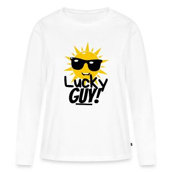 Lucky Guy – Lustiges Sommer Shirt mit Sonne - Frauen Premium Bio Langarmshirt - Weiß - Vorne - Julia (174cm)
