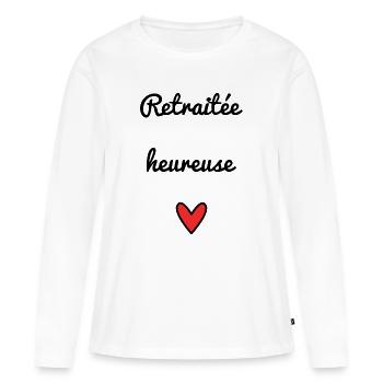 RETRAITEE. RETRAITE. RETRAITEE. RETRAITE - T-shirt manches longues Premium bio Femme - blanc - Devant - Julia (174cm)