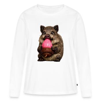 Wildschwein mit rosa Eichel - Frauen Premium Bio Langarmshirt - Weiß - Vorne - Julia (174cm)