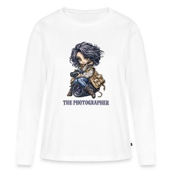 Süße Chibi Fotografin auf Kameraobjektiv - Frauen Premium Bio Langarmshirt - Weiß - Vorne - Julia (174cm)