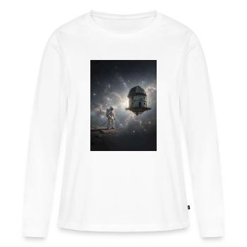 Astronaute et observatoire spatial dans l’espace - T-shirt manches longues Premium bio Femme - blanc - Devant - Julia (174cm)
