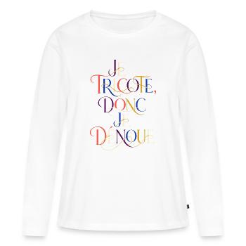 Chromatisches Stricken in verzierten Buchstaben - Frauen Premium Bio Langarmshirt - Weiß - Vorne - Julia (174cm)
