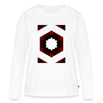 Motif hexagonal Kaléidoscope de Feu - T-shirt manches longues Premium bio Femme - blanc - Devant - Julia (174cm)