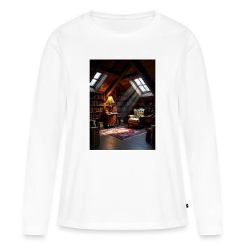 Dachboden-Leseoase im Warmlicht - T-shirt manches longues Premium bio Femme - blanc - Devant - Julia (174cm)