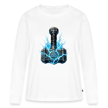 Marteau de foudre Puissance Celtique - T-shirt manches longues Premium bio Femme - blanc - Devant - Julia (174cm)
