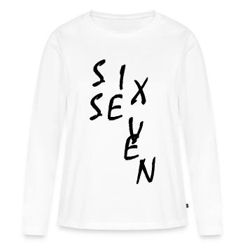 Six sept Meme 67 - T-shirt manches longues Premium bio Femme - blanc - Devant - Julia (174cm)