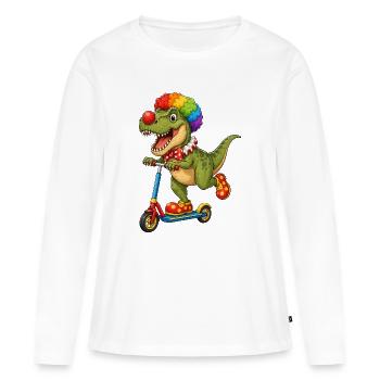 Mignon clown T-Rex Dino sur Roller - T-shirt manches longues Premium bio Femme - blanc - Devant - Julia (174cm)