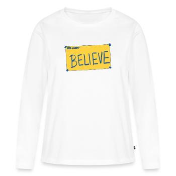 Ted Lasso Believe Jaune Et Bleu - T-shirt manches longues Premium bio Femme - blanc - Devant - Julia (174cm)