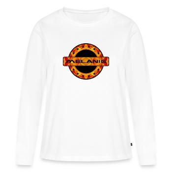 MELANIE. JE M’APPELLE MÉLANIE. SAMER BRÉSIL - T-shirt manches longues Premium bio Femme - blanc - Devant - Julia (174cm)