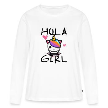 Hula Girl Süßes Einhorn mit Hula Reifen - Frauen Premium Bio Langarmshirt - Weiß - Vorne - Julia (174cm)