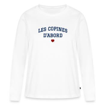 Les copines d'abord - cœur - T-shirt manches longues Premium bio Femme - blanc - Devant - Julia (174cm)