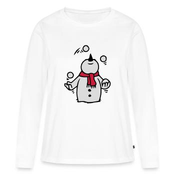 Schneemann jongliert mit Schneebällen - Frauen Premium Bio Langarmshirt - Weiß - Vorne - Julia (174cm)