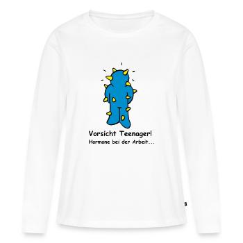 Vorsicht Teenager! Hormone bei der Arbeit. - Frauen Premium Bio Langarmshirt - Weiß - Vorne - Julia (174cm)