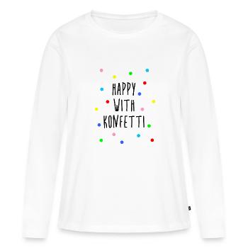 Heureux avec la fête des confettis disant confettis dictons - T-shirt manches longues Premium bio Femme - blanc - Devant - Julia (174cm)