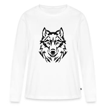 Loup graphique cool, tête de loup - T-shirt manches longues Premium bio Femme - blanc - Devant - Julia (174cm)
