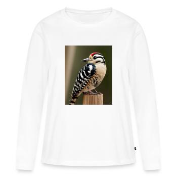 Gestapelter Specht rothaarige coole Comic-Zeichnung - Frauen Premium Bio Langarmshirt - Weiß - Vorne - Julia (174cm)