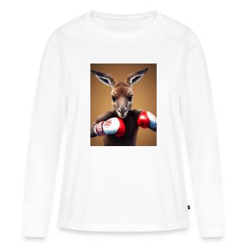 Boxe Kangourou Dessin Bande Dessinée Animal Australie - T-shirt manches longues Premium bio Femme - blanc - Devant - Julia (174cm)