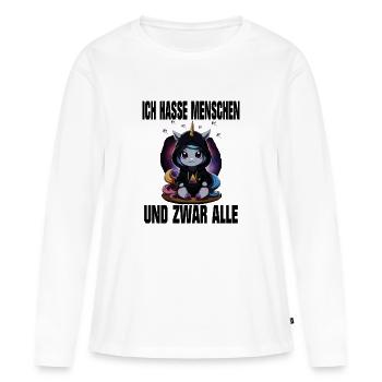 Einhorn Ich hasse menschen - Frauen Premium Bio Langarmshirt - Weiß - Vorne - Julia (174cm)