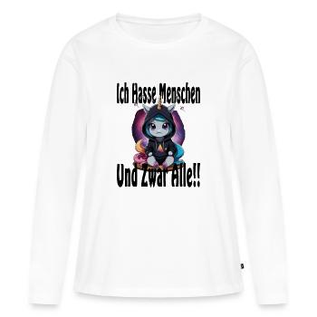Einhorn Ich hasse menschen - Frauen Premium Bio Langarmshirt - Weiß - Vorne - Julia (174cm)