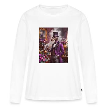 Dinos noble dinosaure avec chapeau melon - T-shirt manches longues Premium bio Femme - blanc - Devant - Julia (174cm)