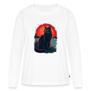 cat in the dark - T-shirt manches longues Premium bio Femme - blanc - Devant - Julia (174cm)