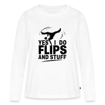 Klar, ich mache Flips und alles - Frauen Premium Bio Langarmshirt - Weiß - Vorne - Julia (174cm)
