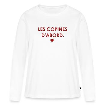Les copines d'abord - cœur - T-shirt manches longues Premium bio Femme - blanc - Devant - Julia (174cm)