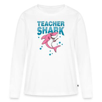 Lehrer Hai - Schule Schüler Unterricht Einschulung - Frauen Premium Bio Langarmshirt - Weiß - Vorne - Julia (174cm)