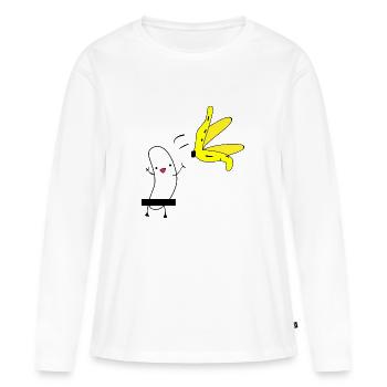Banane - banane nue - banane nue - strip-tease - T-shirt manches longues Premium bio Femme - blanc - Devant - Julia (174cm)