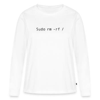 Linux Coding Sudo rm -rf / - T-shirt manches longues Premium bio Femme - blanc - Devant - Julia (174cm)