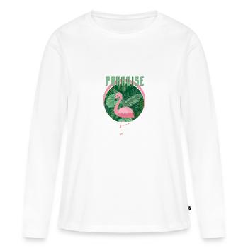 Été - flamant rose au paradis - T-shirt manches longues Premium bio Femme - blanc - Devant - Julia (174cm)